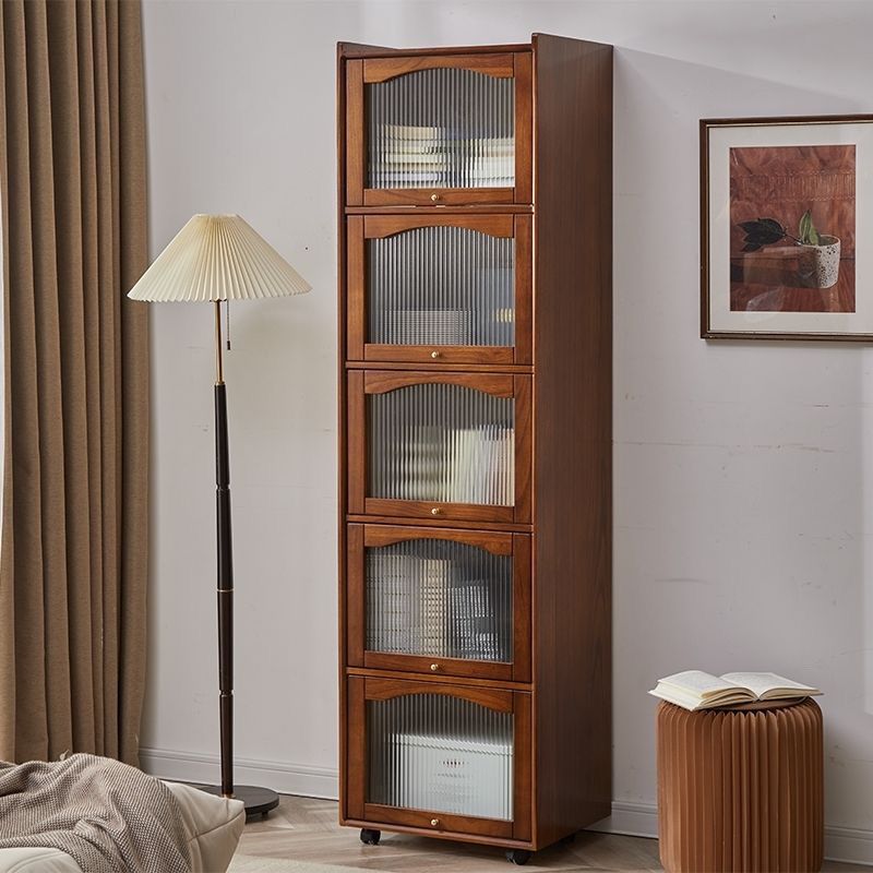 实木客厅五斗柜组合房间置物夹缝窄书柜收纳柜防尘卧室储物柜立柜