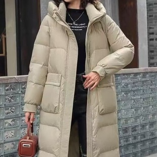 羽绒服长款 新款 女时尚 过膝韩版 宽松加厚白鸭绒外套 冬季 南极人正品