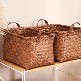 手工编织收纳筐收纳篮仿藤编收纳筐脏居家日用套 美式 拍一发二