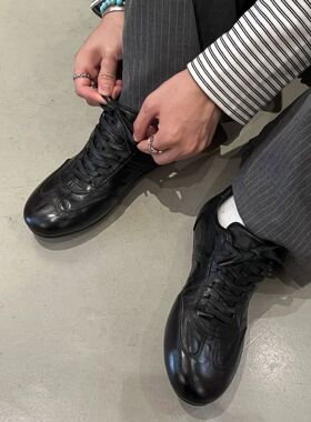 Rean Vivion英伦黑色平底圆头软底德训鞋通勤休闲运动鞋单鞋女