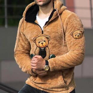 Men's Hoodie Loose Casual Zipper Hooded Sweater with Bear