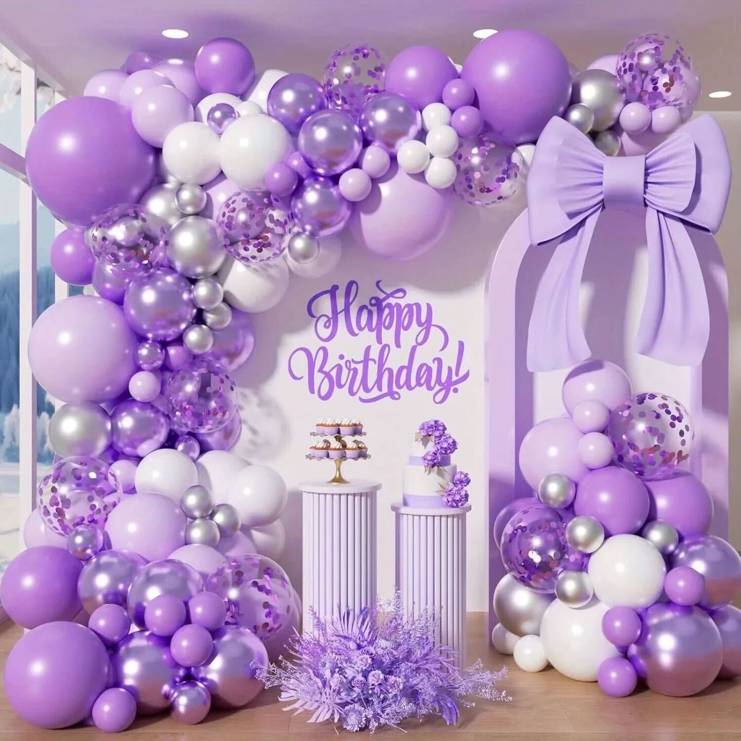 118pcs Purple White Balloon Garland Arch Kit for WeddingsBi