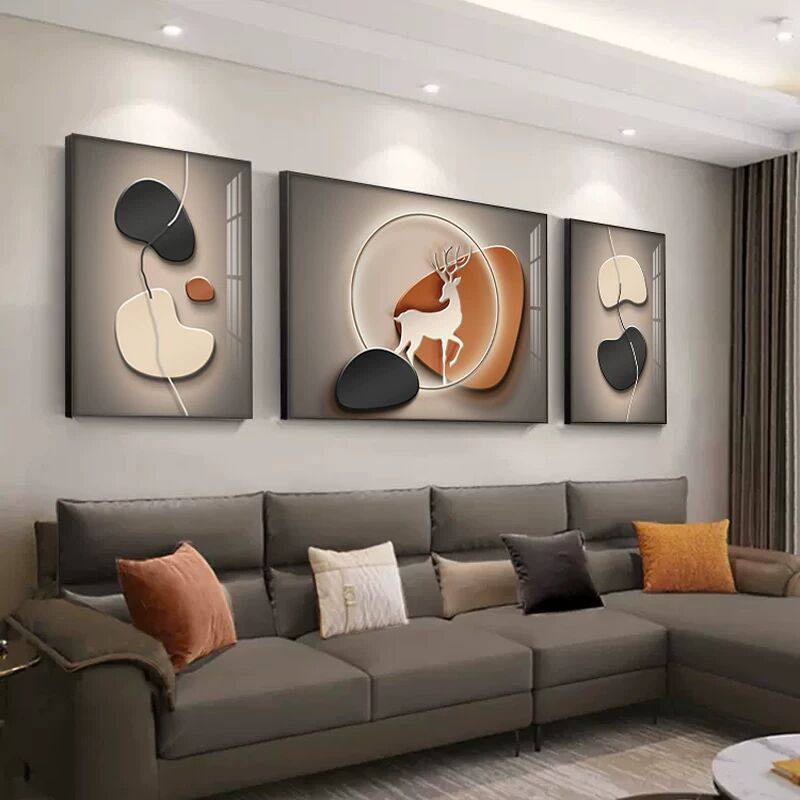 轻奢大气客厅装饰画抽象艺术沙发背景墙挂画现代简约高级感三联画,家居饰品,现代装饰画,淘宝优惠券,粉丝福利购,淘宝优惠卷