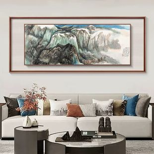 新中式贵宾室山水画售楼处大厅装饰画客厅茶室背景墙横版实木挂画