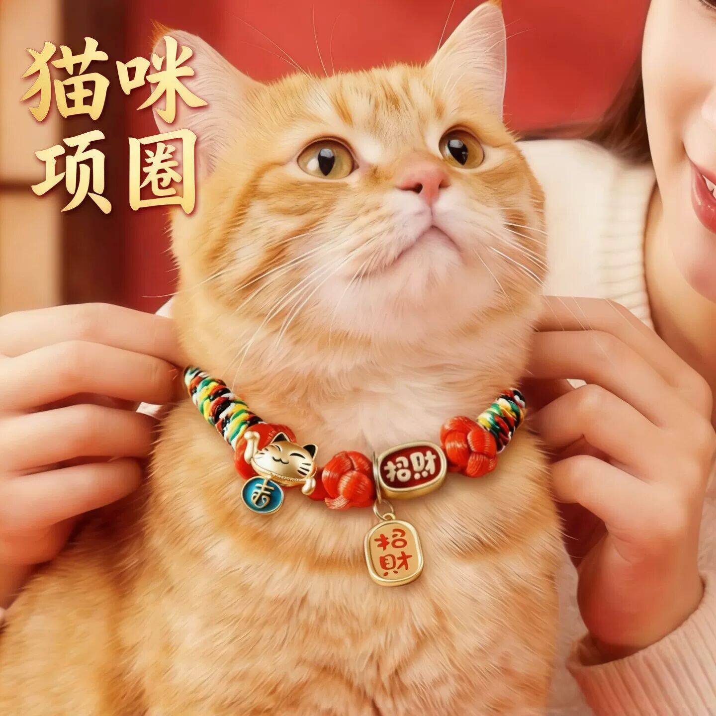 猫咪项圈新年饰品长命锁红绳装饰高颜值狗狗过年项链宠物财神装备