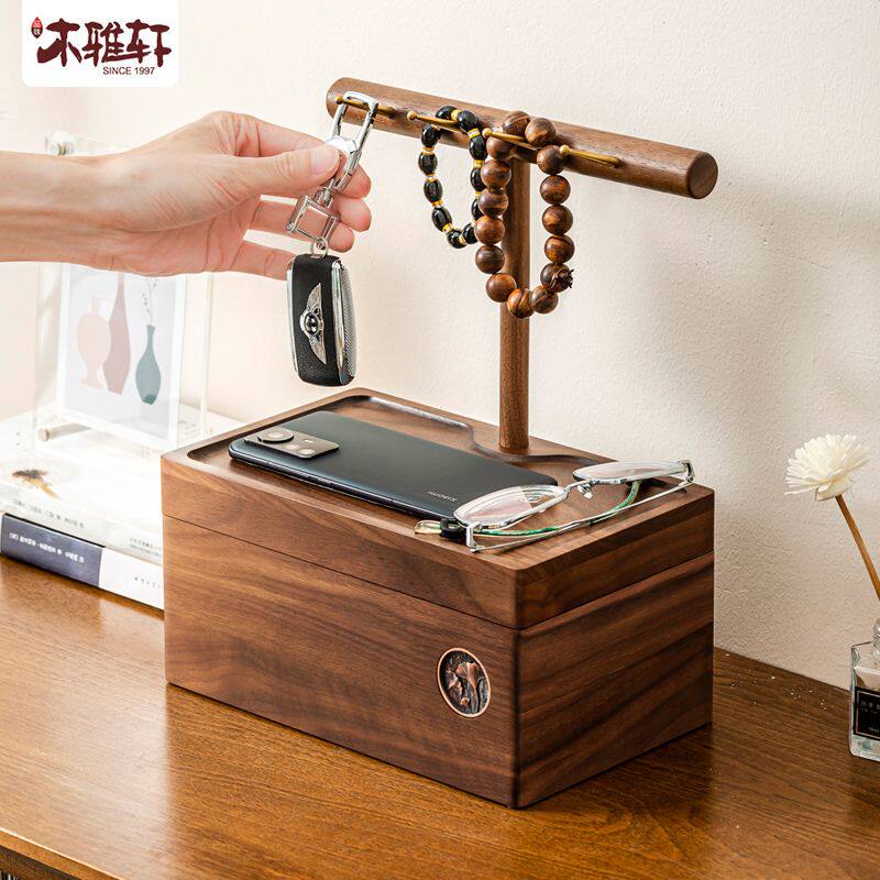进门口玄关放钥匙收纳盒摆件储物桌面置物入户客厅化妆品托盘实木