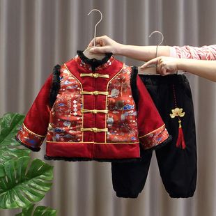 儿童汉服拜年服男童中国风唐装宝宝冬季新年礼服过年加厚喜庆套装