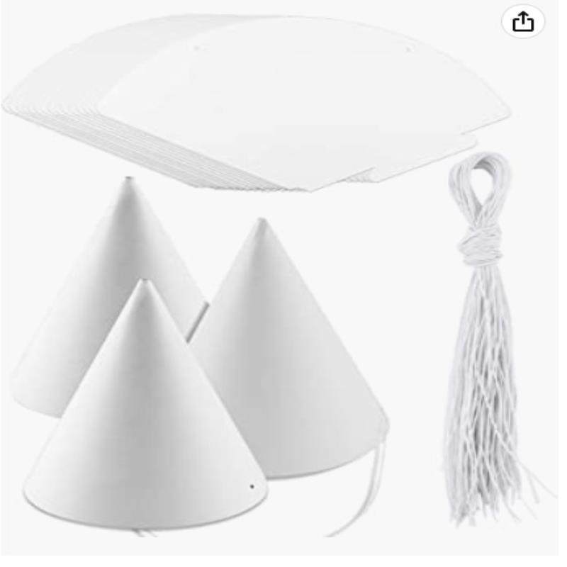 白色圆锥帽diy手工生日帽圆锥西瓜生日尖尖帽女童幼儿园空白涂鸦