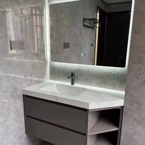 斜角岩板浴室柜一体盆组合卫生间洗手池洗脸盆切角洗漱台拐角