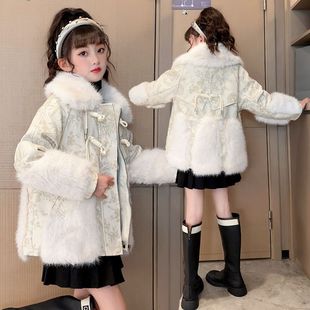 女童皮草外套冬季新款加绒加厚毛毛衣拜年服中大童洋气棉服派克服