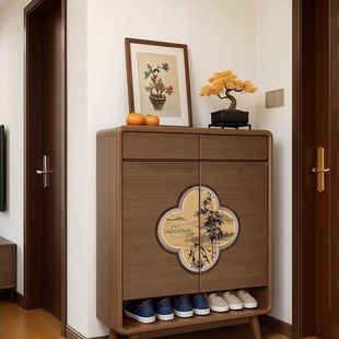 新中式实木鞋柜家用门口收纳柜一体靠墙入户玄关进门宋氏美学新款