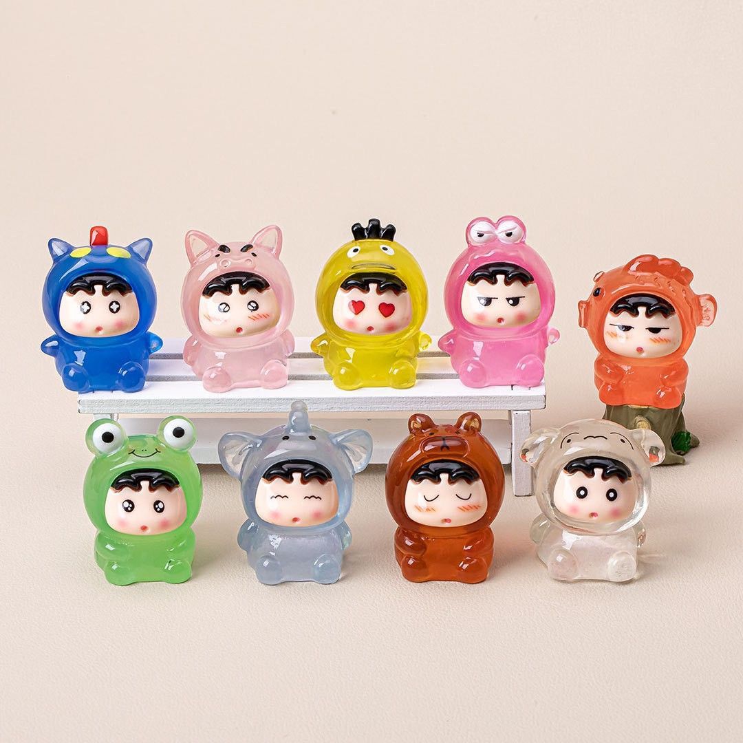 透色抱抱小新 萌粒diy饰品配件树脂桌面小摆件奶油胶玩具公仔盲袋