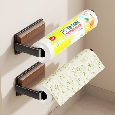 厨房卷筒纸支架胡桃木纸巾架免打孔橱柜专用卷纸架置物架保鲜膜抹