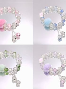 超仙新款冰透水晶方糖毛球手链女ins小众设计高级感百搭闺蜜手串