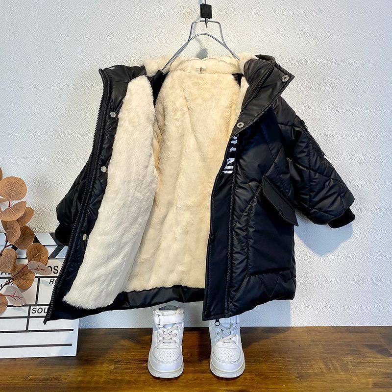 男童冬季加绒棉衣2023新款儿童洋气加厚羽绒棉宝宝中长款保暖棉袄