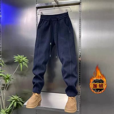 泰铬轻奢男装2025冬季欧棉绒斜纹加厚加绒抗寒保暖松紧腰休闲男裤