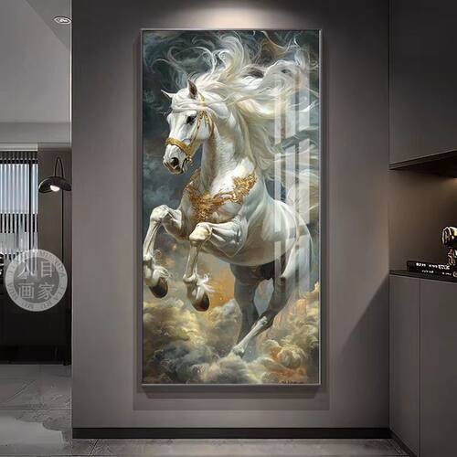 马到成功轻奢骏马入户玄关装饰画高档大气走廊过道挂画壁画现代