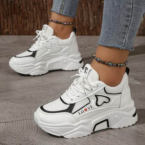 Women's Fashion Chunky Platform Sneakers Casual Lace up Low