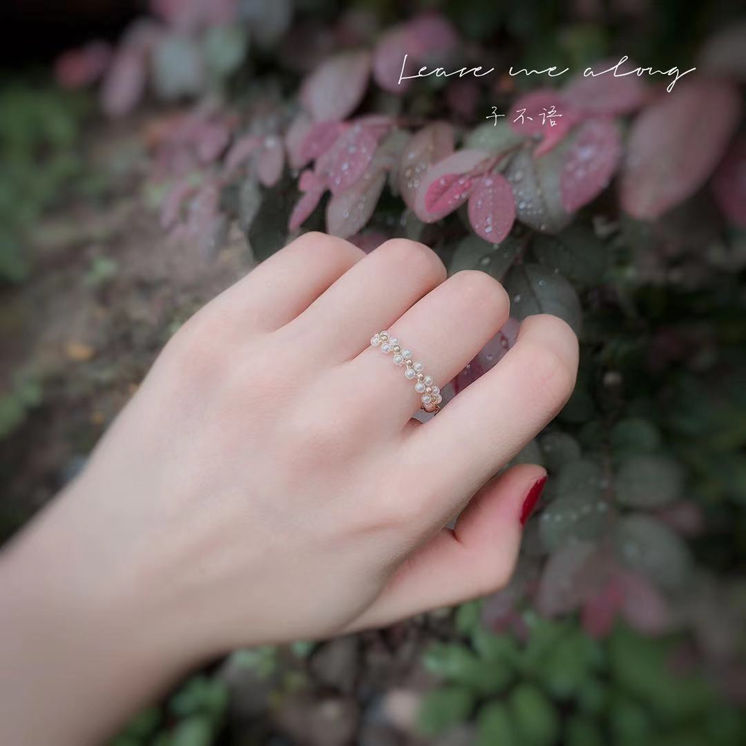 小众设计感蓝色滴釉珍珠花朵戒指女新款潮个性食指戒叠戴指环女