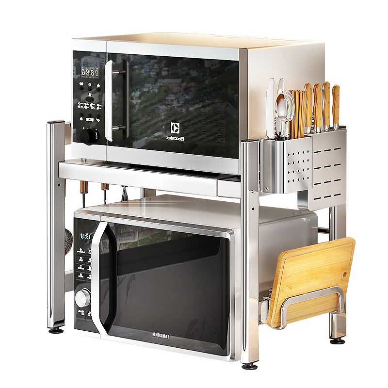 304不锈钢厨房微波炉架子置物架多功能家用台面烤箱伸缩收纳支架