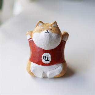 手工旺柴小木雕摆件可爱桌面装 饰新年礼物女生礼物 小作坊 Joe