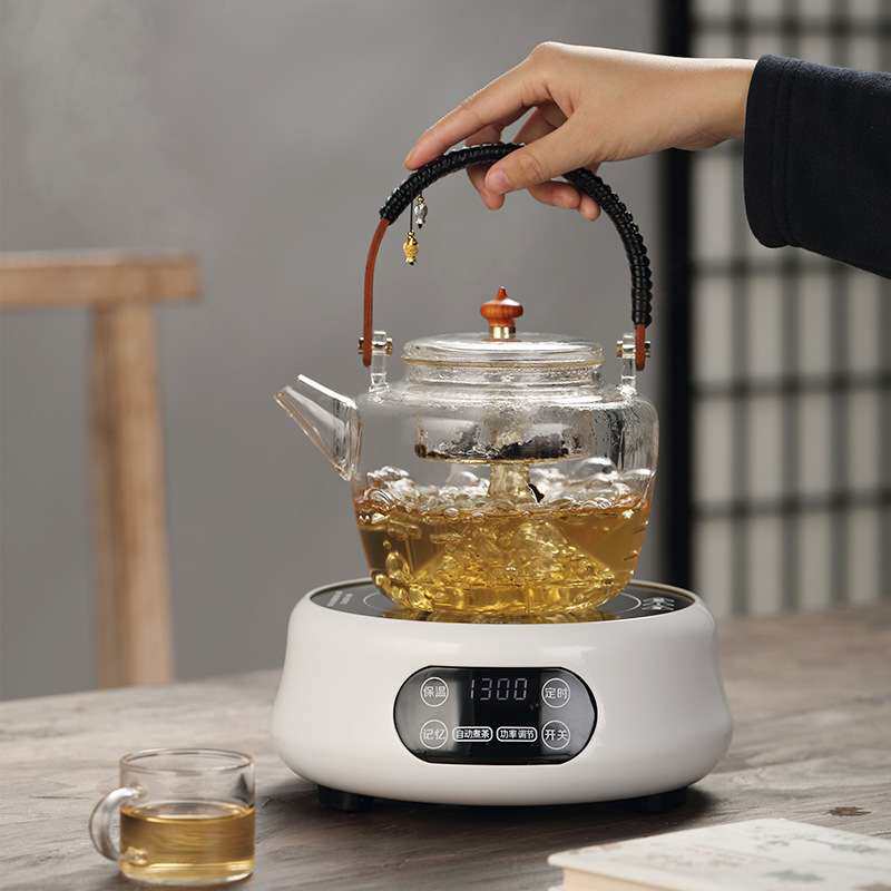 高硼硅玻璃茶壶 竹把提梁壶 可电陶炉蒸煮茶壶 家用花茶泡茶壶