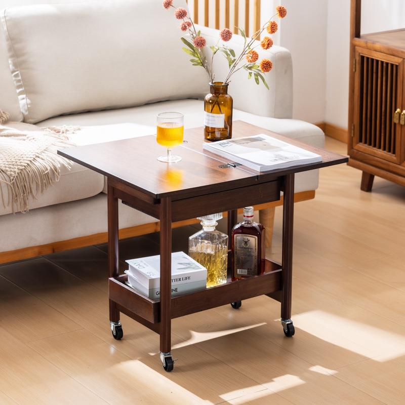 可移动楠竹简约小茶几客厅家用小推车可折叠桌面创意边几
