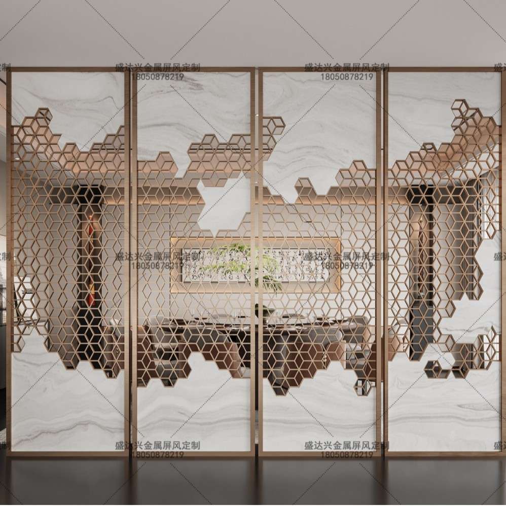 不锈钢金属镂空屏风客厅餐厅酒店现代轻奢艺术铁艺玄关隔断墙
