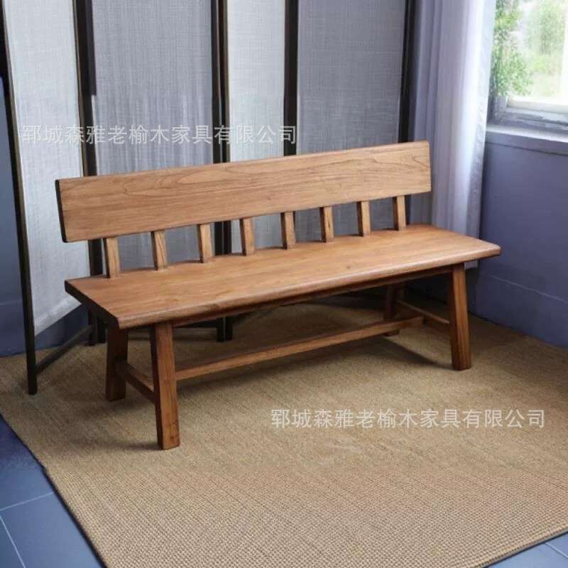 老榆木原木复古排椅实木长方形靠背椅子全实木沙发长条椅田园餐椅