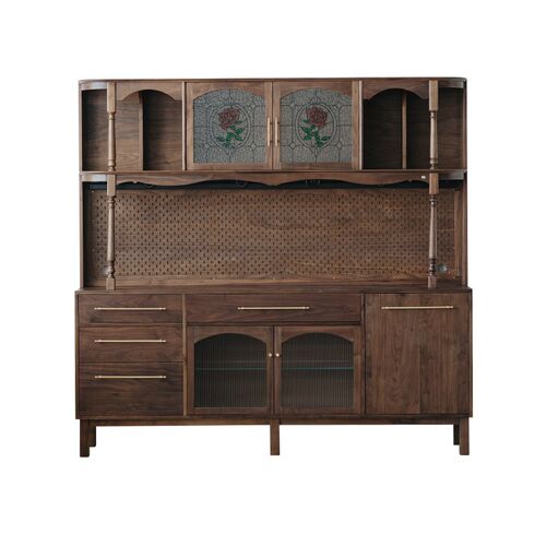 物应黑胡桃木餐边柜实木复古客厅大柜子储物柜一体靠墙家用收纳柜