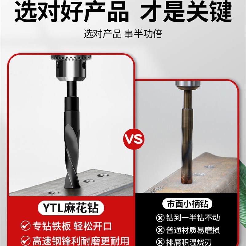 1/2小柄麻花钻头高速钢缩柄钻咀开孔扩打孔洞等柄木工电钻头套装