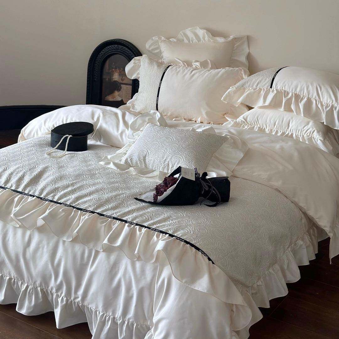 法式荷叶边100S高支澳棉四件套浪漫花卉拼接全棉四件套床上用品