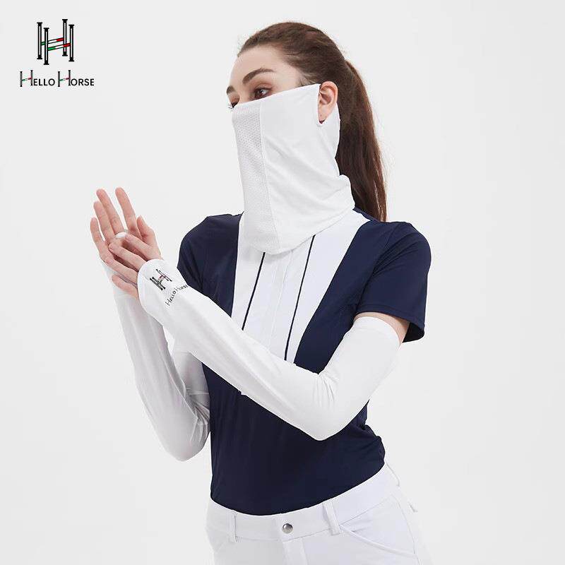 春夏马术服装透气吸湿排汗冰丝袖套马术防晒面罩装备骑马装备套装