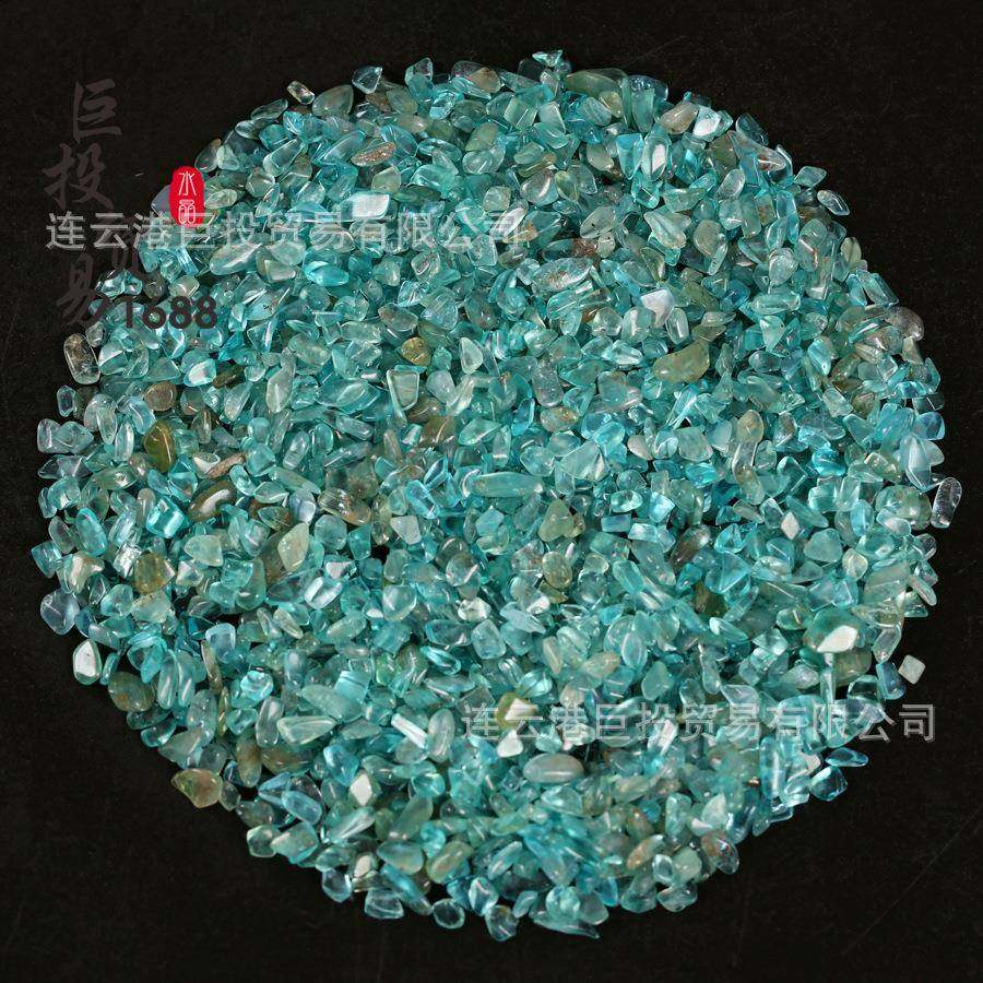 天然磷灰石碎石小颗粒透蓝磷辉石鱼缸花盆造景装饰美甲浅蓝色水晶