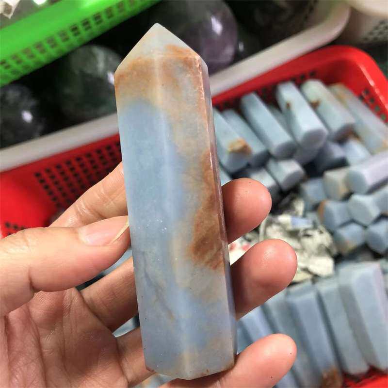天然原石天使石六棱摆件厂家 天然水晶石英塔水晶棒装饰摆件