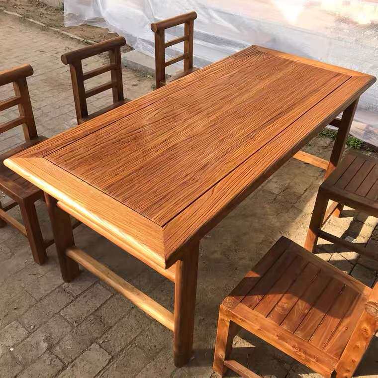 老榆木风化门板桌子老木头桌面新中式复古怀旧餐桌吧台咖啡桌面板