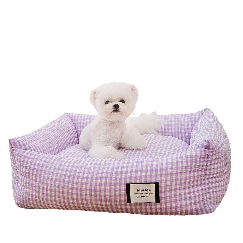 新款韩版格子狗窝中小型犬四季通用方窝猫咪深度睡眠宠物窝韩系窝