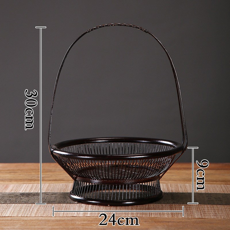 手工竹编日式大漆提手迷你果篮果C盘藤编复古竹制插花篮花器小花