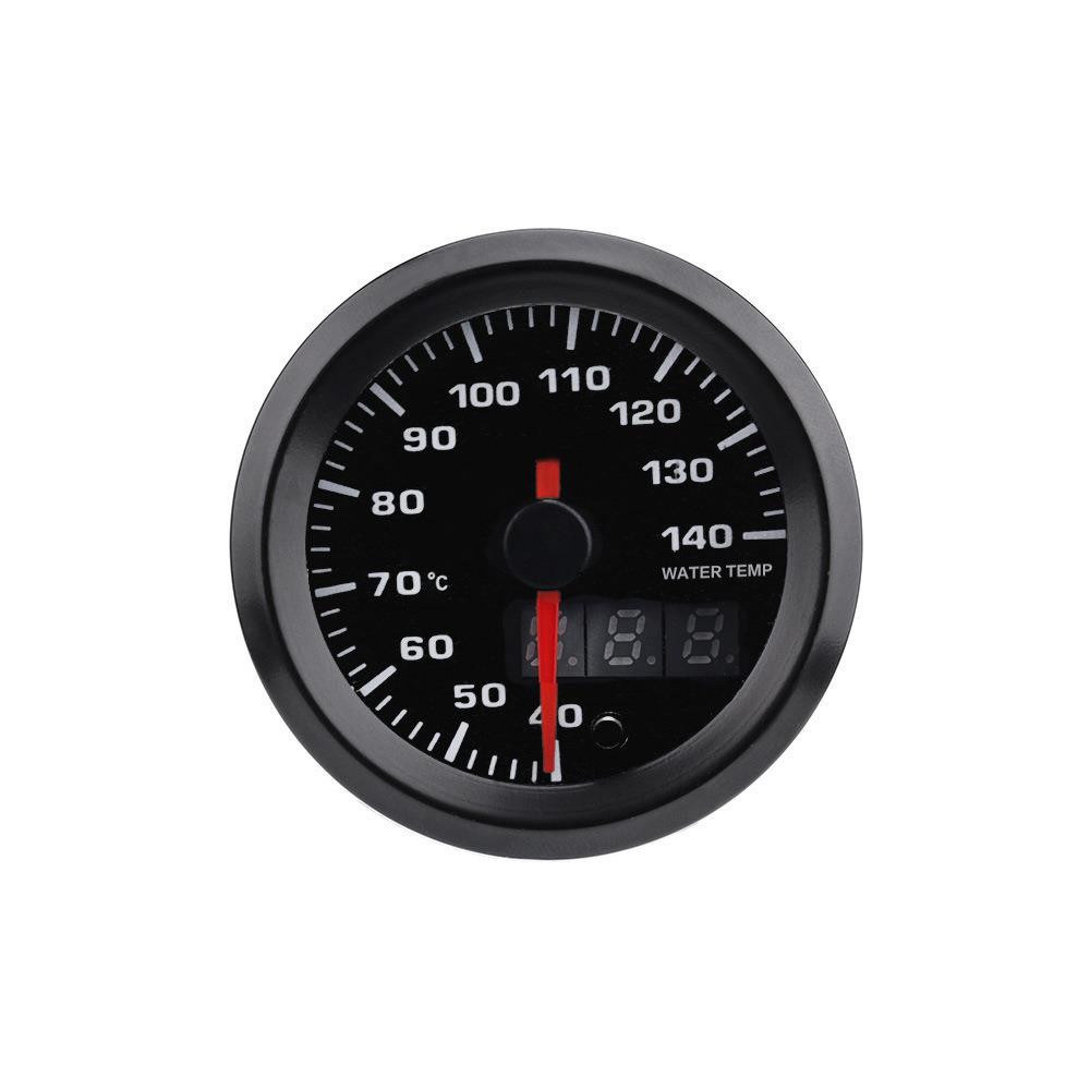 汽车改装水温表12V52mm40~140摄氏度 七彩指针式液晶双显通用款水