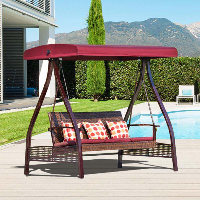 户外编藤秋千摇椅双人三人庭院秋千吊椅红豆铁藤艺藤吊篮悬挂式