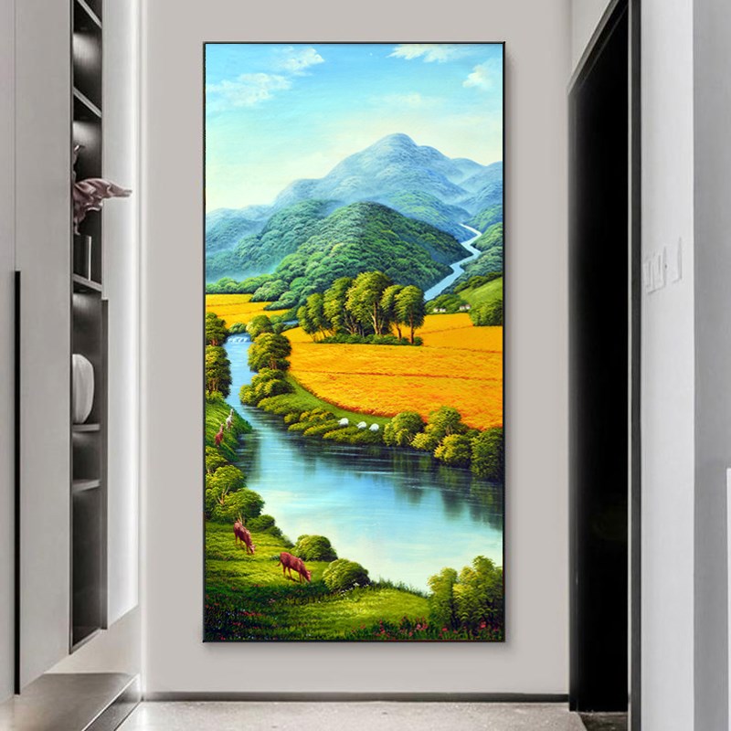 巨人山挂画有山无水靠山图走廊尽头过道I西墙青山聚宝盆玄关装饰