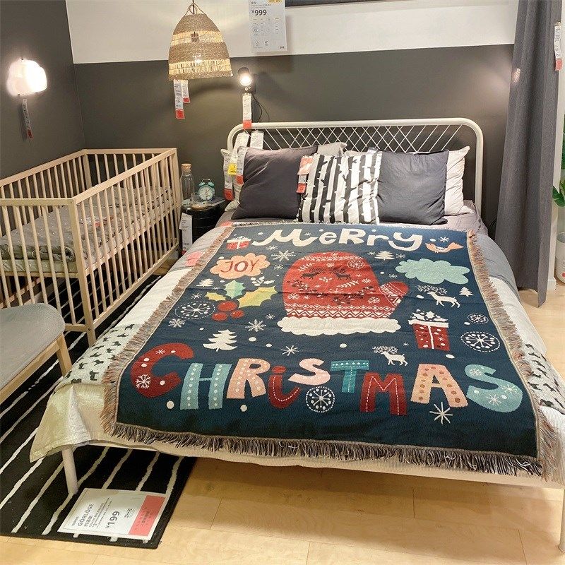 2024金d丝线氛围感圣诞节装饰盖布毯子单人沙发巾披毯高级感垫挂