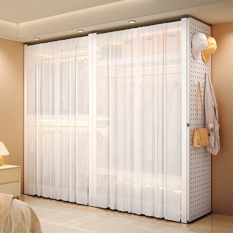 货架衣柜简易组装家用卧室出租房衣帽间收L纳架洞洞板钢制金属衣