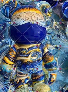 【手绘高定款】32cm熊成品梵高星空流体兔向日葵莫奈日出礼物摆件