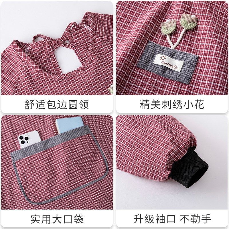 加厚耐磨棉布反穿罩衣家用厨房上班长袖围裙工厂干活耐脏工作服女