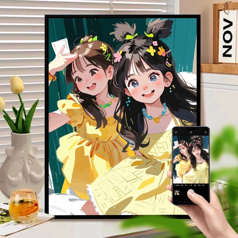 定制照片卡通diy数字油画手绘情侣男友生日浪漫礼物填充丙烯画