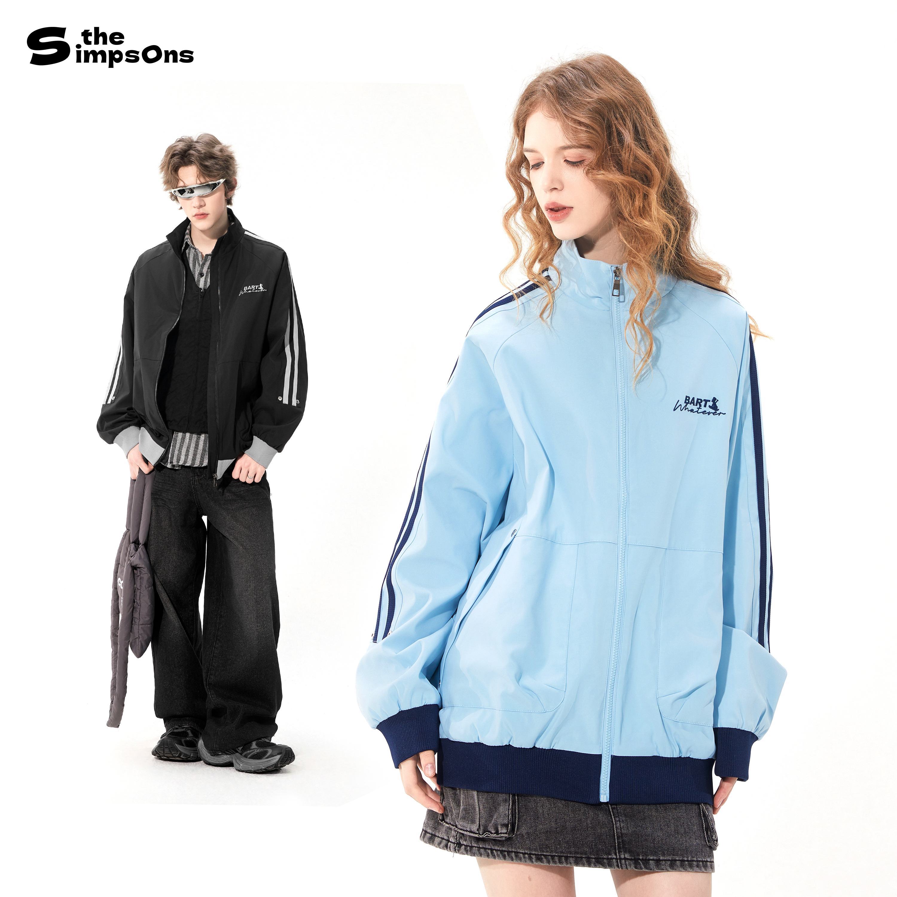 辛普森一家美式复古立领拼色外套