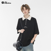 郝熠然同款 辛普森一家美式 潮流夏季 翻领短袖 T恤半拉链POLO衫