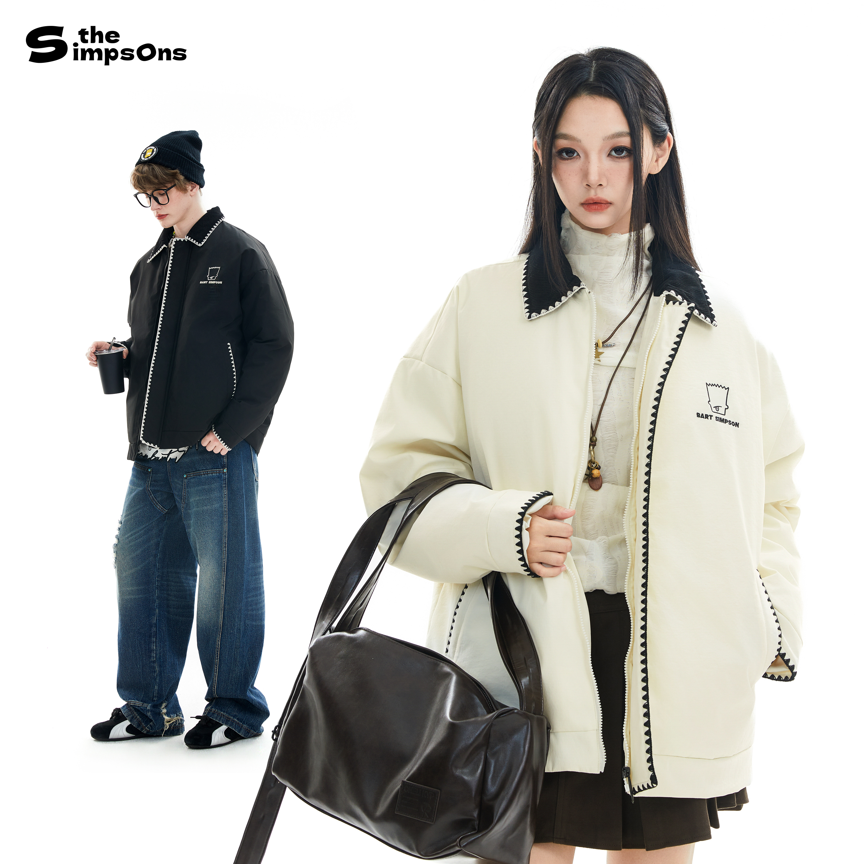 辛普森一家松弛毛绒翻领羽绒服男