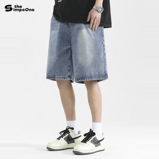 辛普森一家牛仔短裤五分裤男夏季新款透气水洗休闲百搭宽松中裤潮